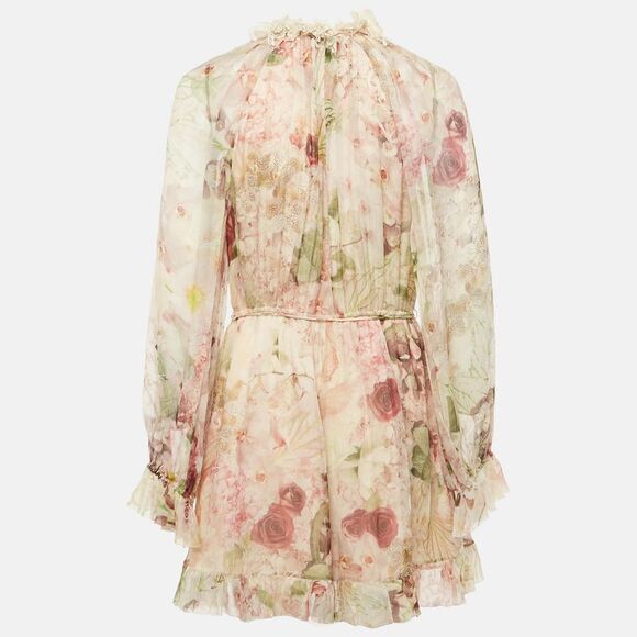 Zimmermann Pink Floral Print Silk Dancer Flutter Playsuit L - Picture 2 of 5